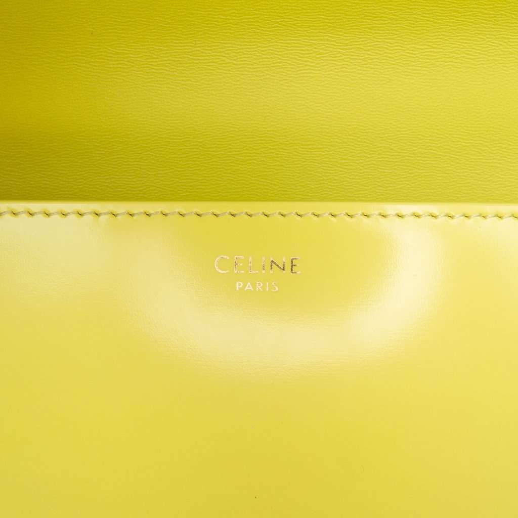Celine Shiny Calfskin Claude Chain Shoulder Bag Yellow Leather Very good - Box View