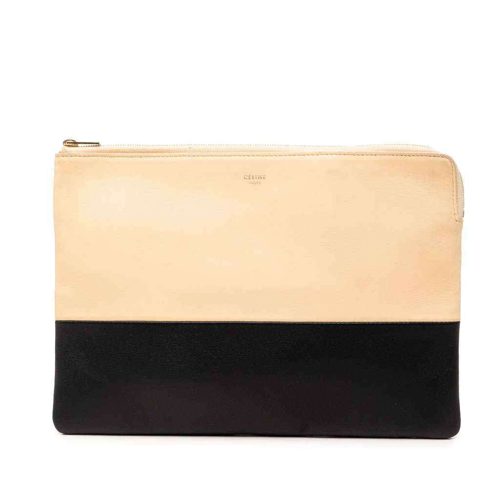 Celine Bicolor Leather Solo Clutch Beige Leather Very good condition - Front View