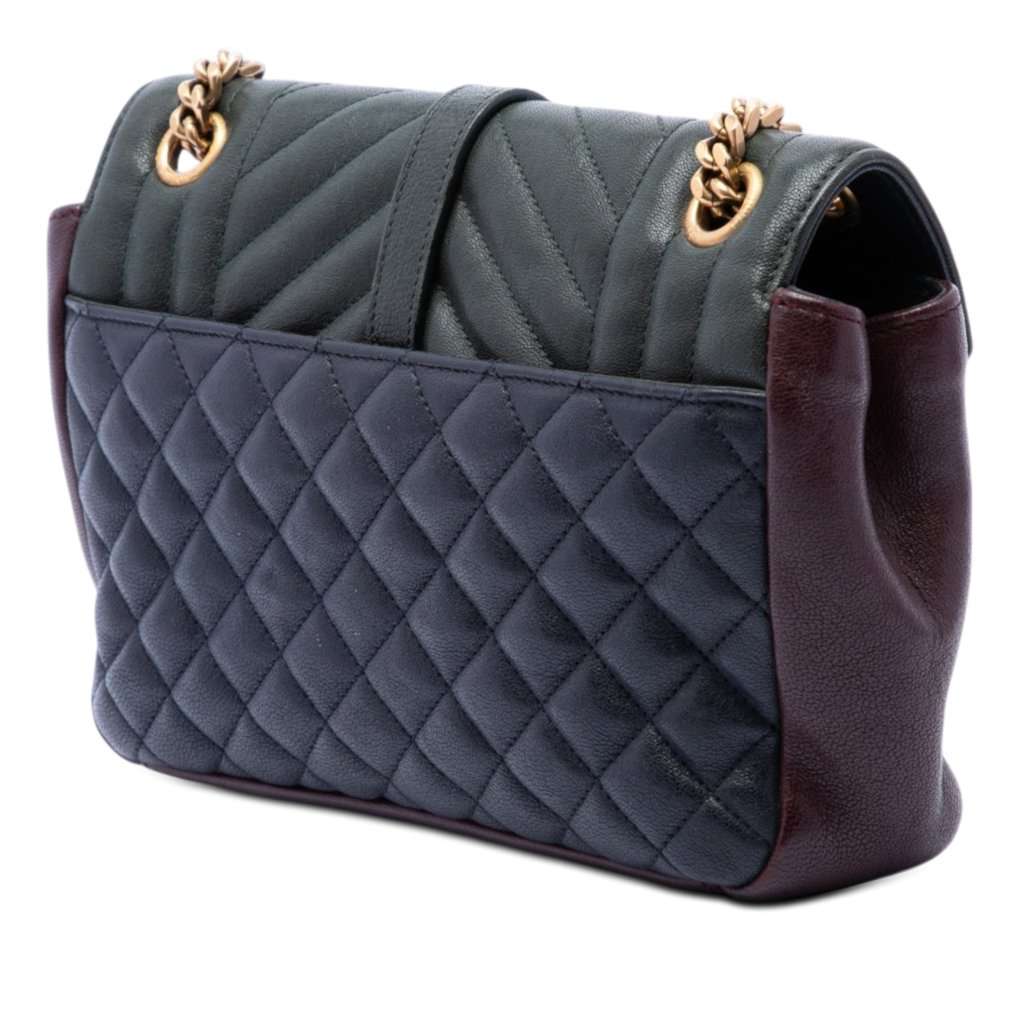 Saint Laurent Medium Triquilt Tricolor Sheepskin Monogram College Bag Green Leather Very good condition - Back View