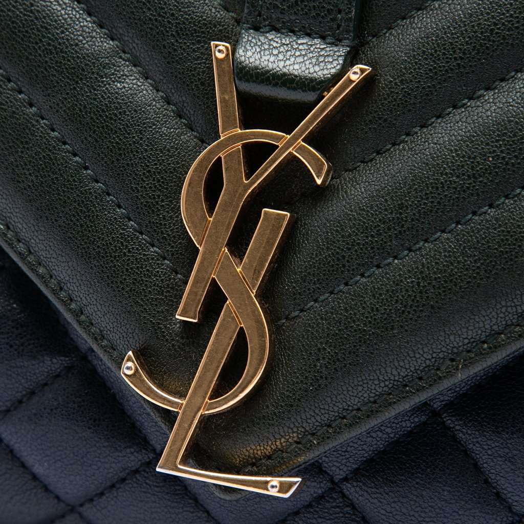 Saint Laurent Medium Triquilt Tricolor Sheepskin Monogram College Bag Green Leather Very good condition - Box View