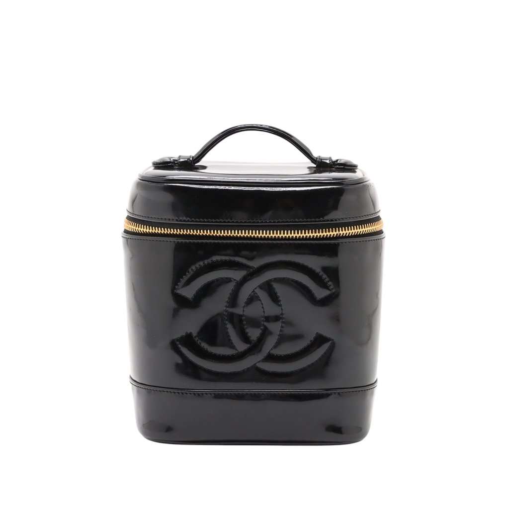 Chanel CC Patent Vanity Bag Black Leather Very good condition - Front View