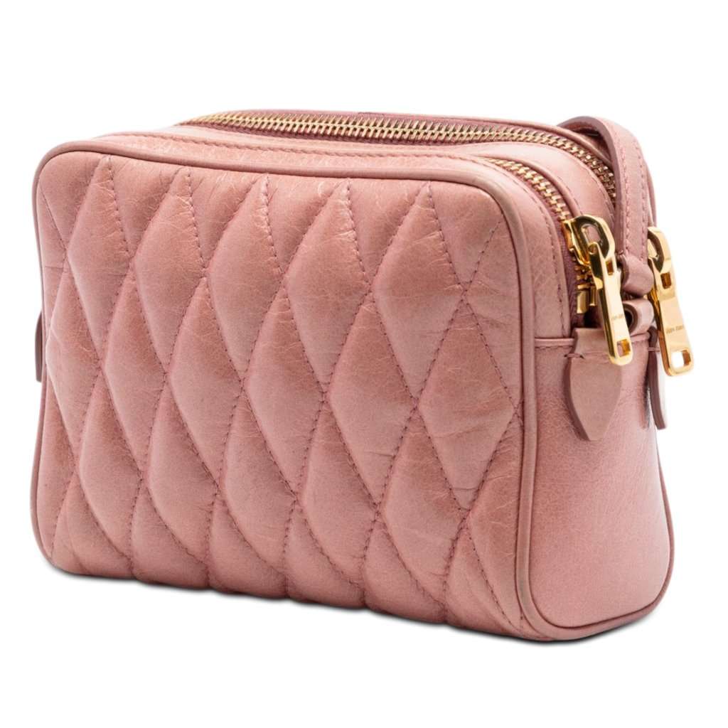 Miu Miu Matelasse Nappa Double Zip Camera Bag Pink Leather Very good condition - Back View
