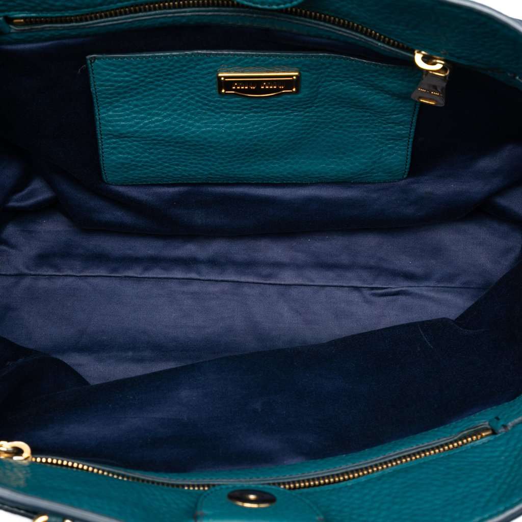 Miu Miu Large Vitello Daino Convertible Shopper Tote Blue Leather Very good condition - Model View