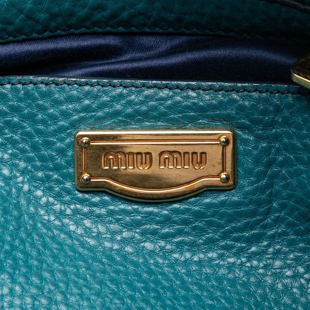 Miu Miu Large Vitello Daino Convertible Shopper Tote Blue Leather Very good condition - Box View
