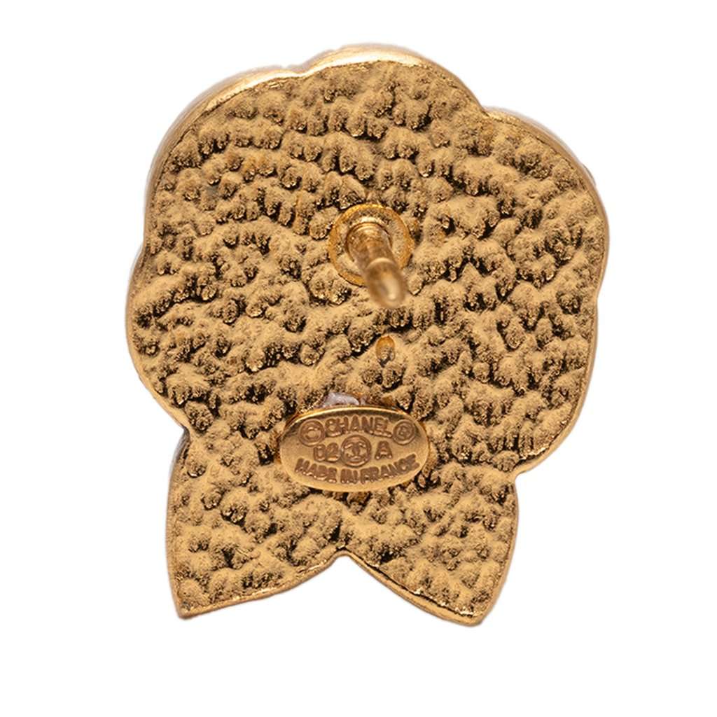 Chanel CC Gold Plated Enamel Faux Pearl Camellia Pin Brooch Gold Metal Very good - Inside View