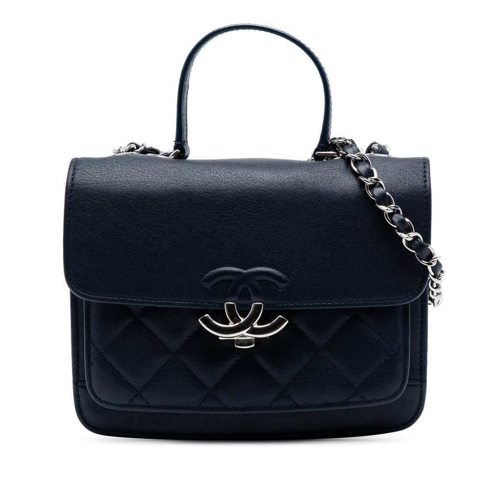 Chanel Small Quilted Goatskin CC Box Flap Blue Leather Very good condition - Front View
