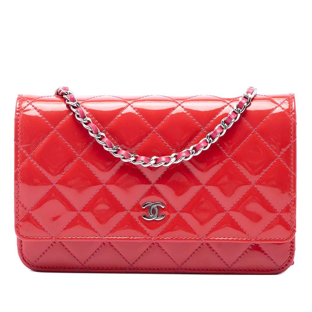 Chanel Bicolor Classic Patent Wallet On Chain Red Leather Very good condition - Front View