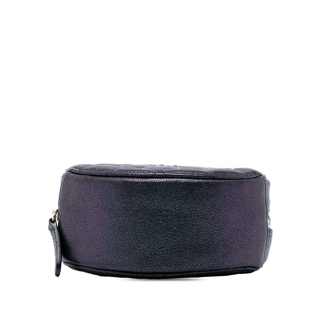 Chanel CC Quilted Iridescent Caviar Round Clutch With Chain Black Leather Very good condition - Inside View