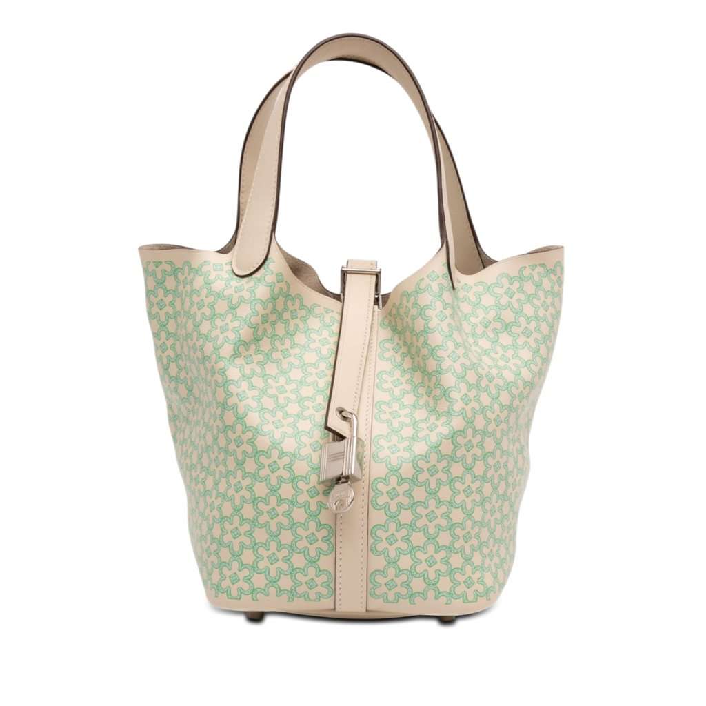 Hermès Swift Lucky Daisy Picotin Lock 18 White Leather Very good - Front View