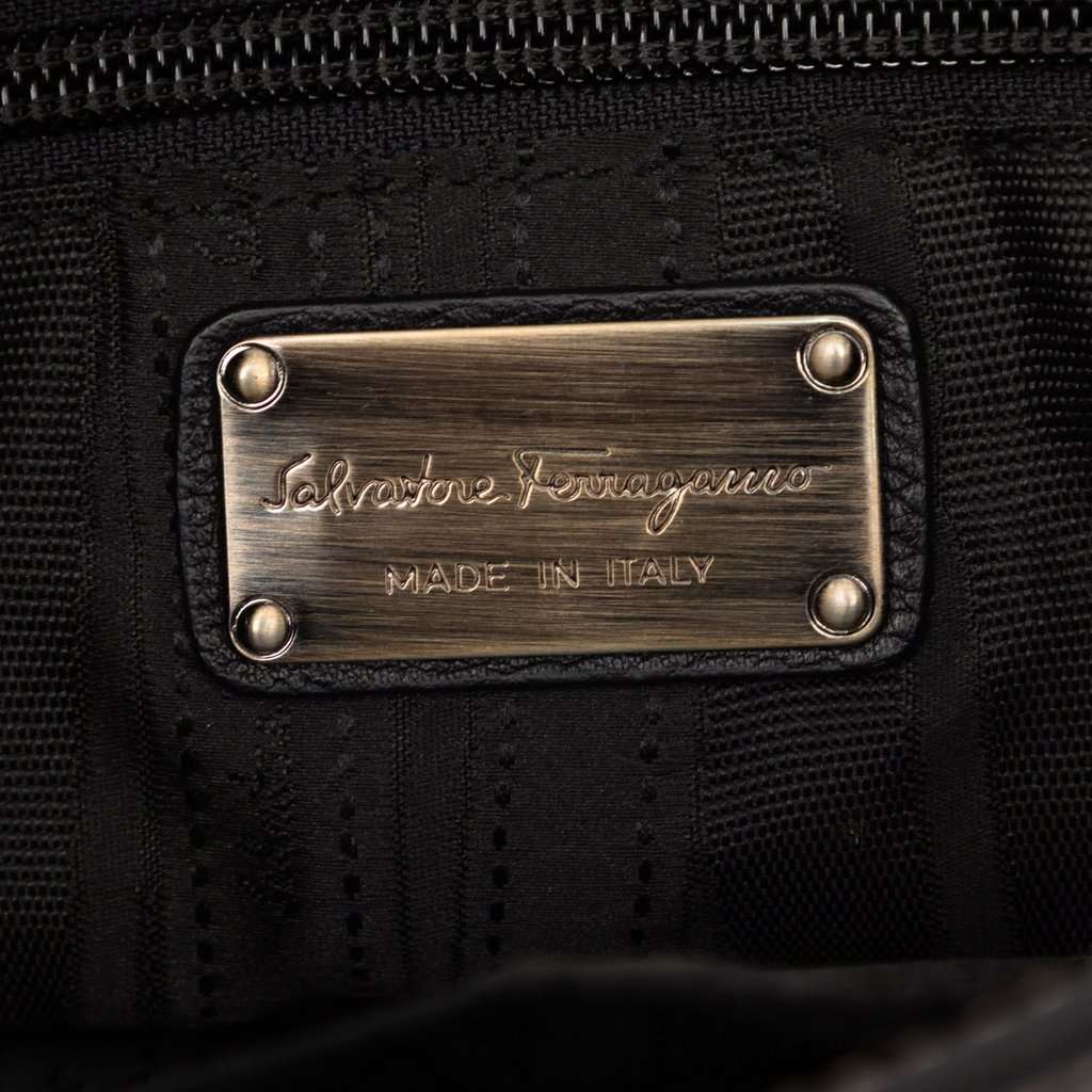 Salvatore Ferragamo Leather Double Gancini Shoulder Bag Black Leather Very good condition - Box View