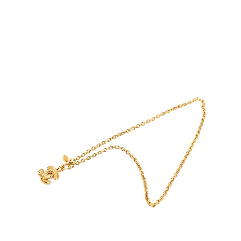 Chanel Gold Plated CC Quilted Pendant Necklace Gold Metal Very good - Front View