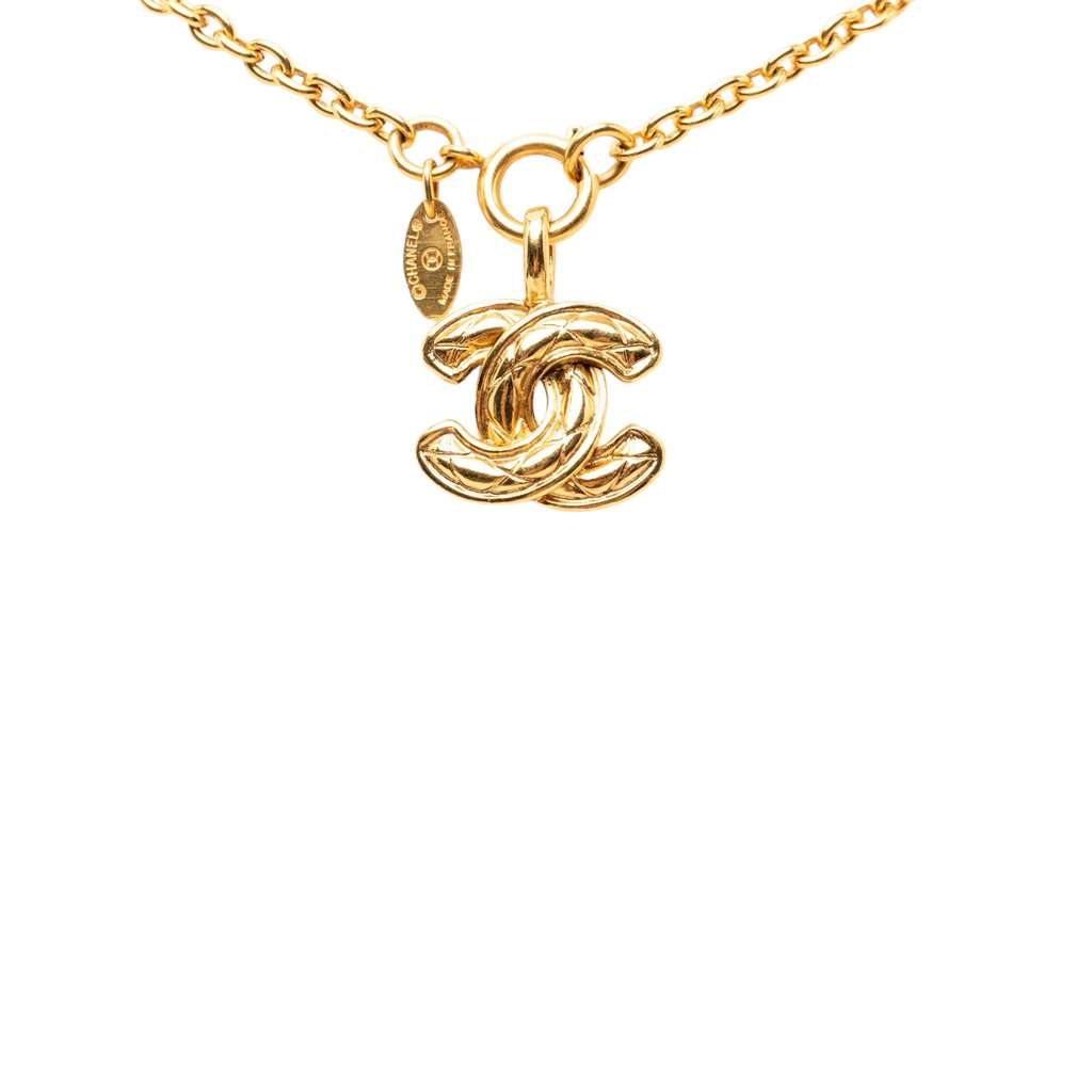 Chanel Gold Plated CC Quilted Pendant Necklace Gold Metal Very good - Back View