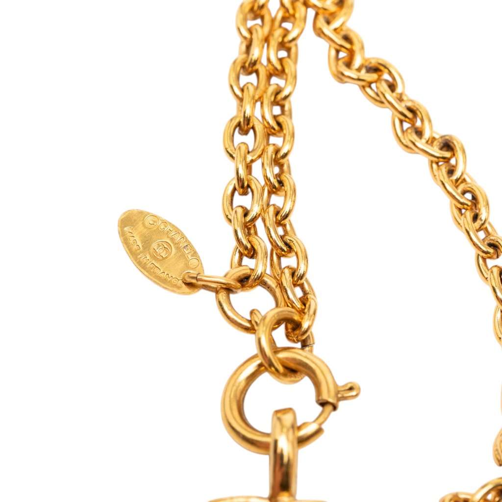 Chanel Gold Plated CC Quilted Pendant Necklace Gold Metal Very good - Box View