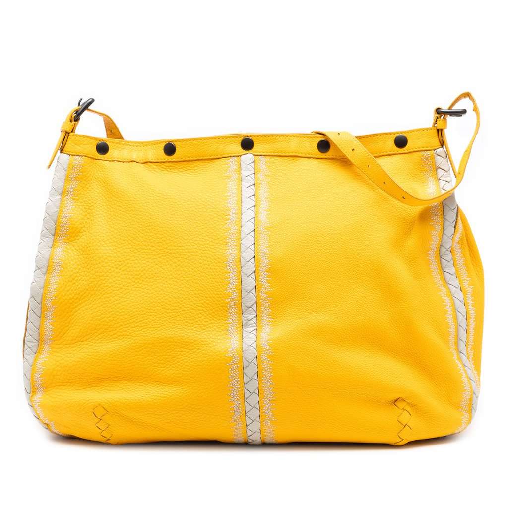 Bottega Veneta Intrecciato Trimmed Nappa Crossbody Yellow Leather Very good condition - Front View