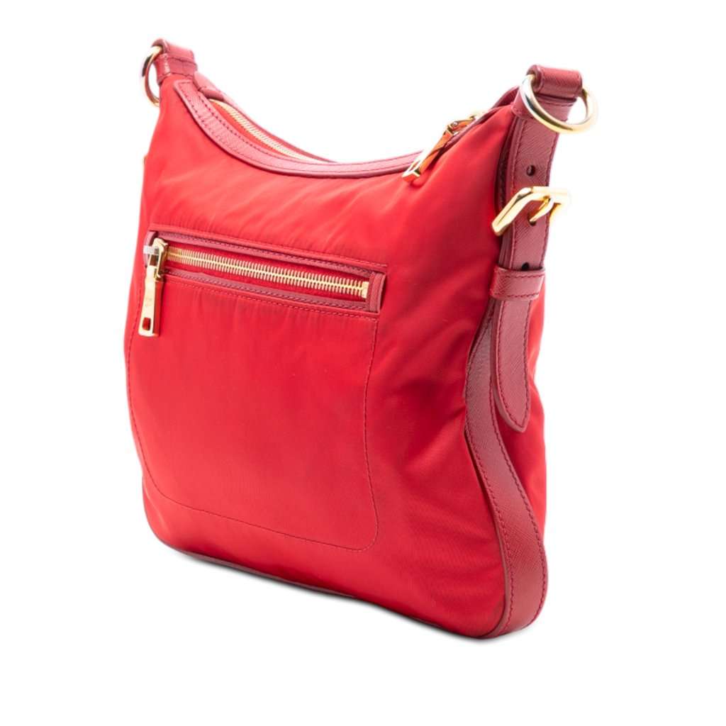 Prada Saffiano Trimmed Tessuto Zip Top Crossbody Red Very good - Back View