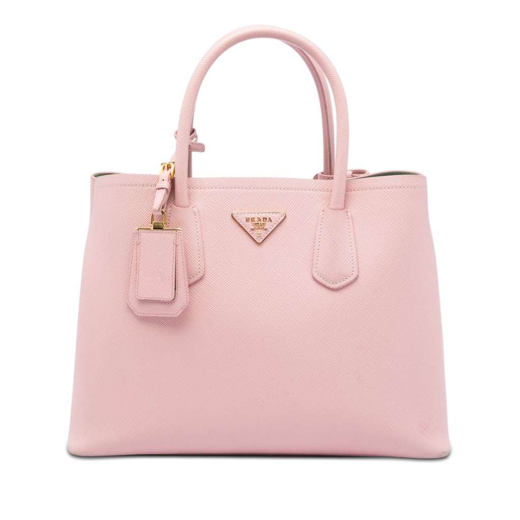 Prada Medium Saffiano Cuir Double Satchel Pink Leather Very good - Front View