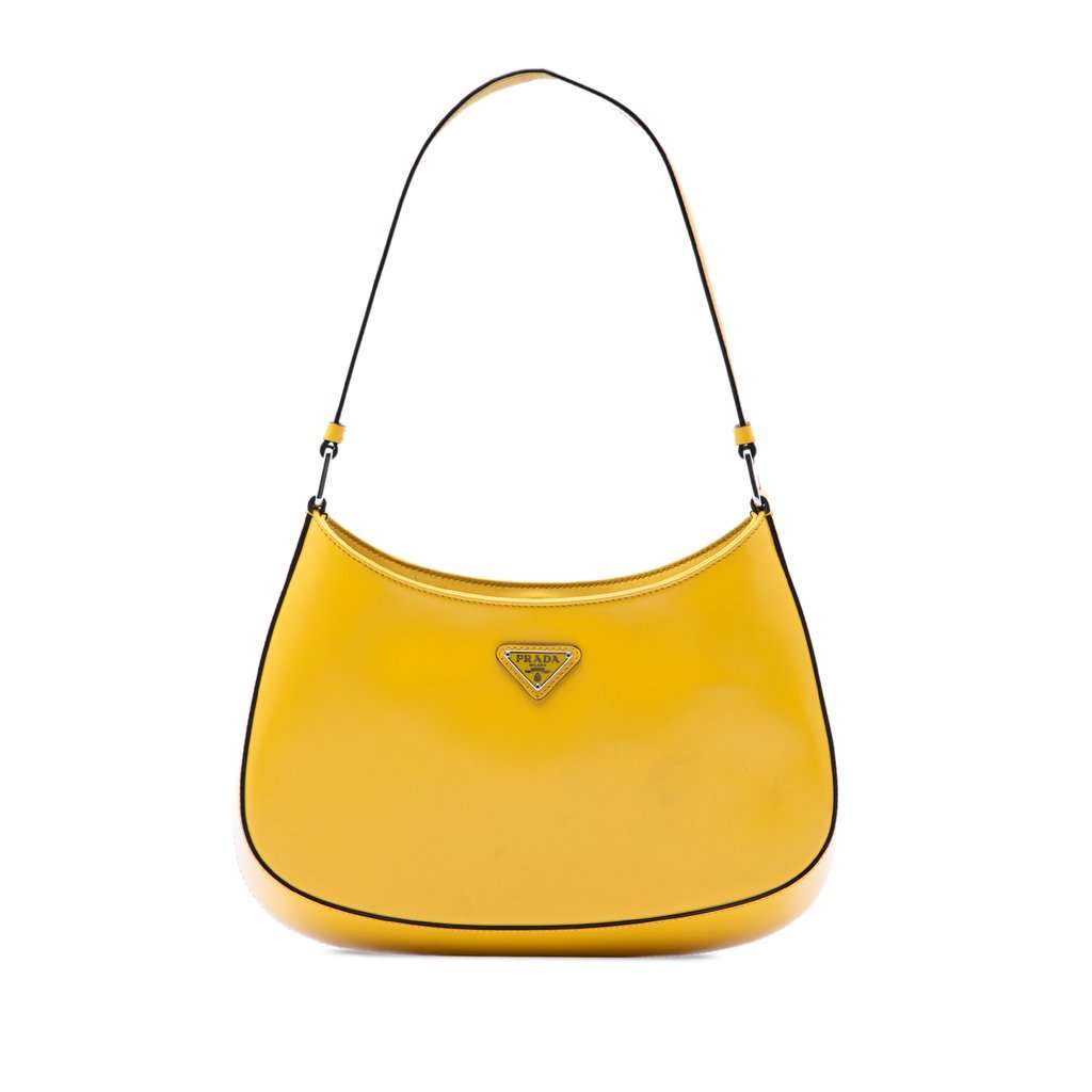 Prada Brushed Leather Cleo Shoulder Bag Yellow Leather Very good condition - Front View