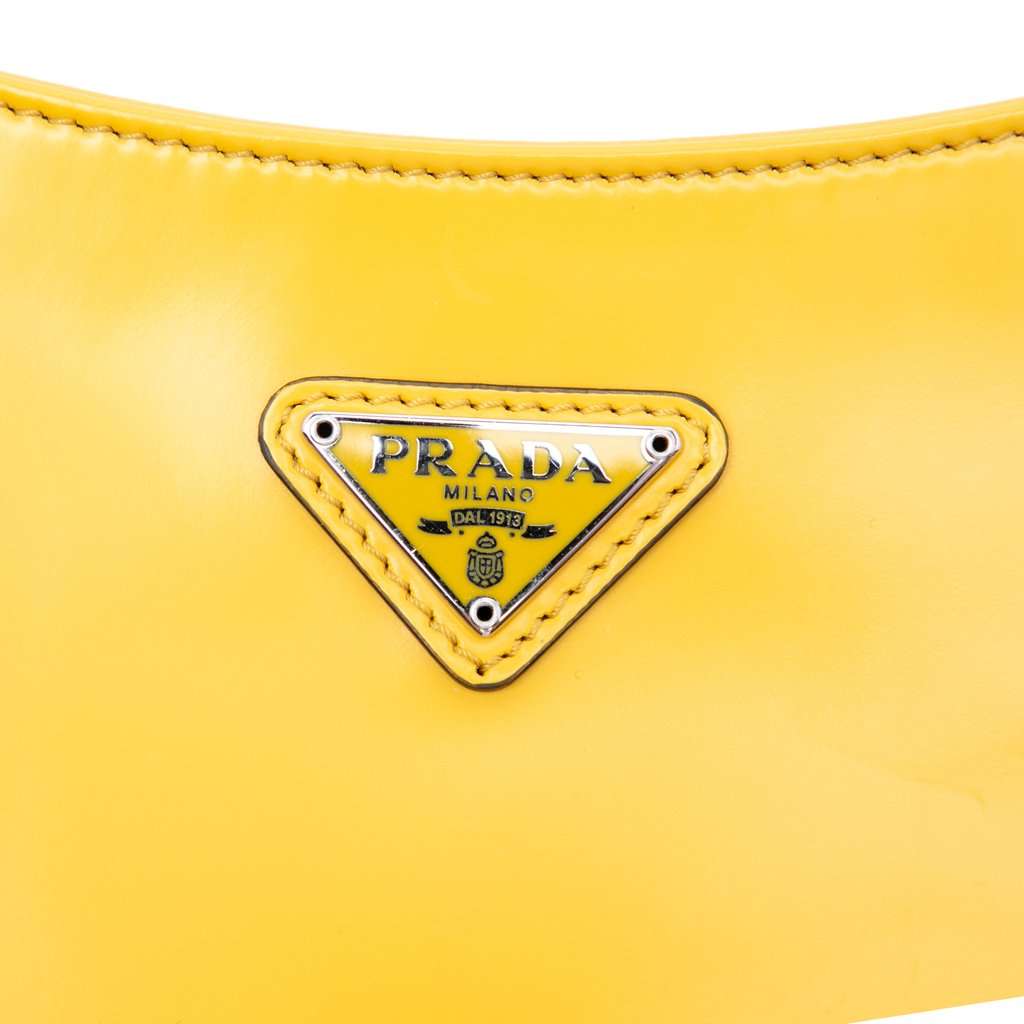 Prada Brushed Leather Cleo Shoulder Bag Yellow Leather Very good condition - Box View