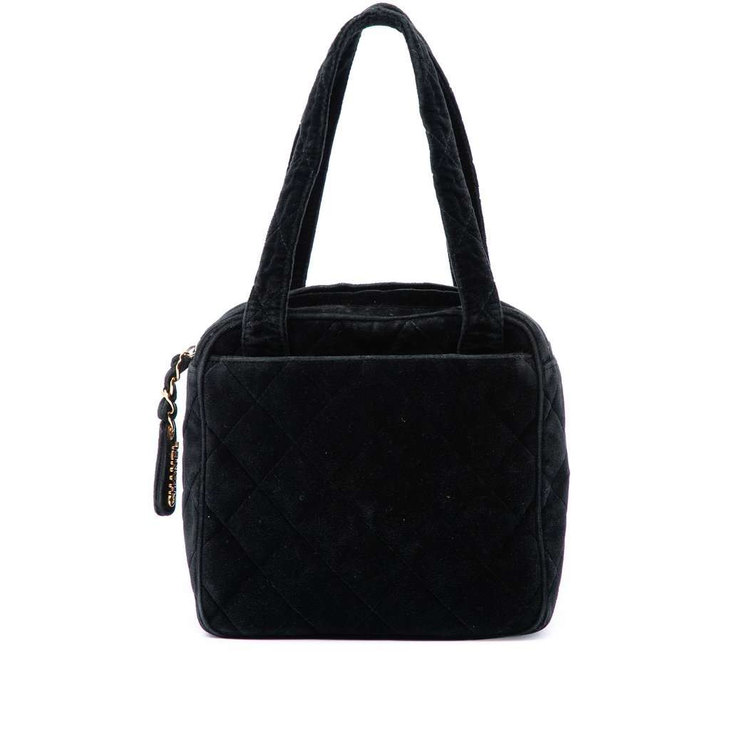 Chanel CC Quilted Velvet Handbag Black Very good condition - Front View