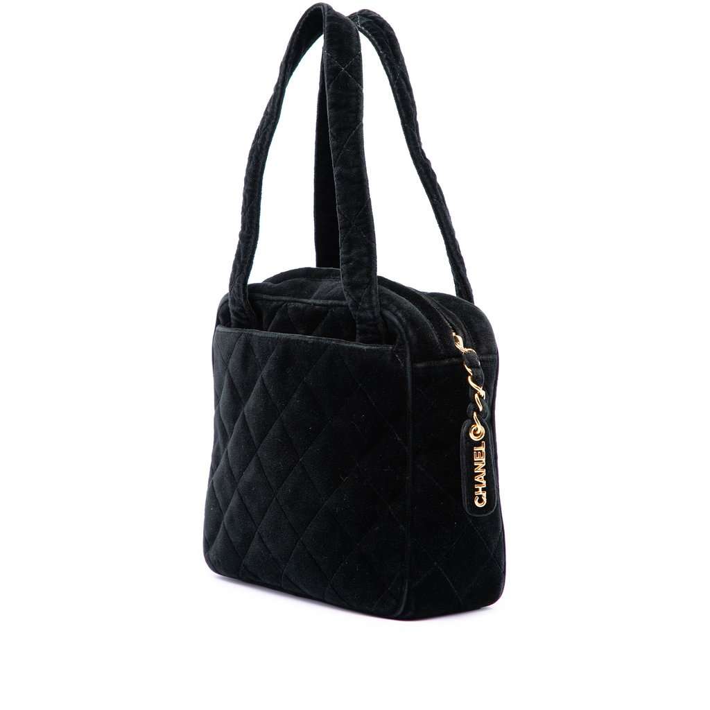 Chanel CC Quilted Velvet Handbag Black Very good condition - Back View