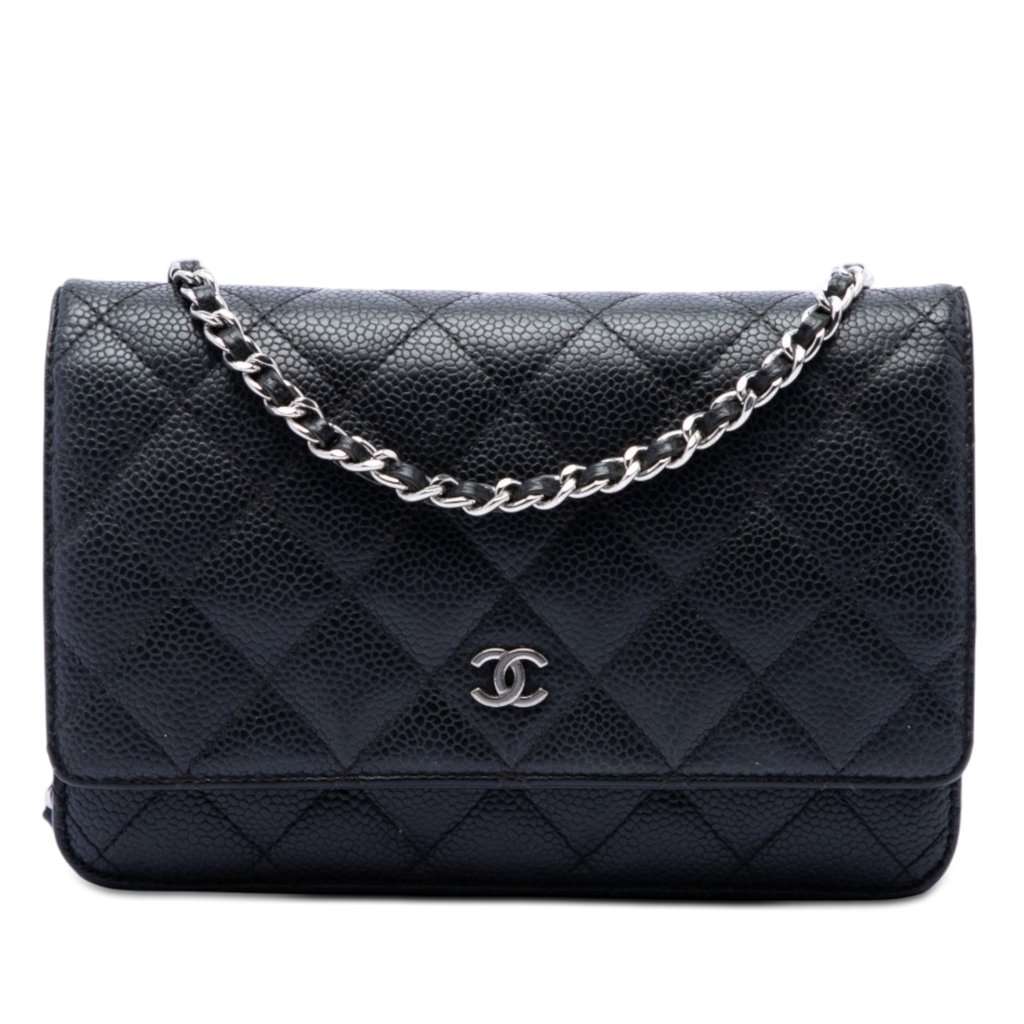 Chanel CC Quilted Caviar Wallet on Chain Black Leather Very good condition - Front View