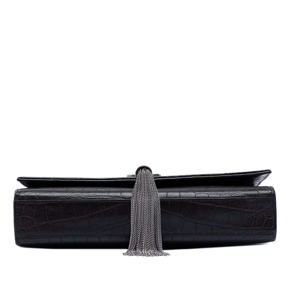 Saint Laurent Medium Croc Embossed Leather Kate Tassel Crossbody Black Leather Very good condition - Inside View