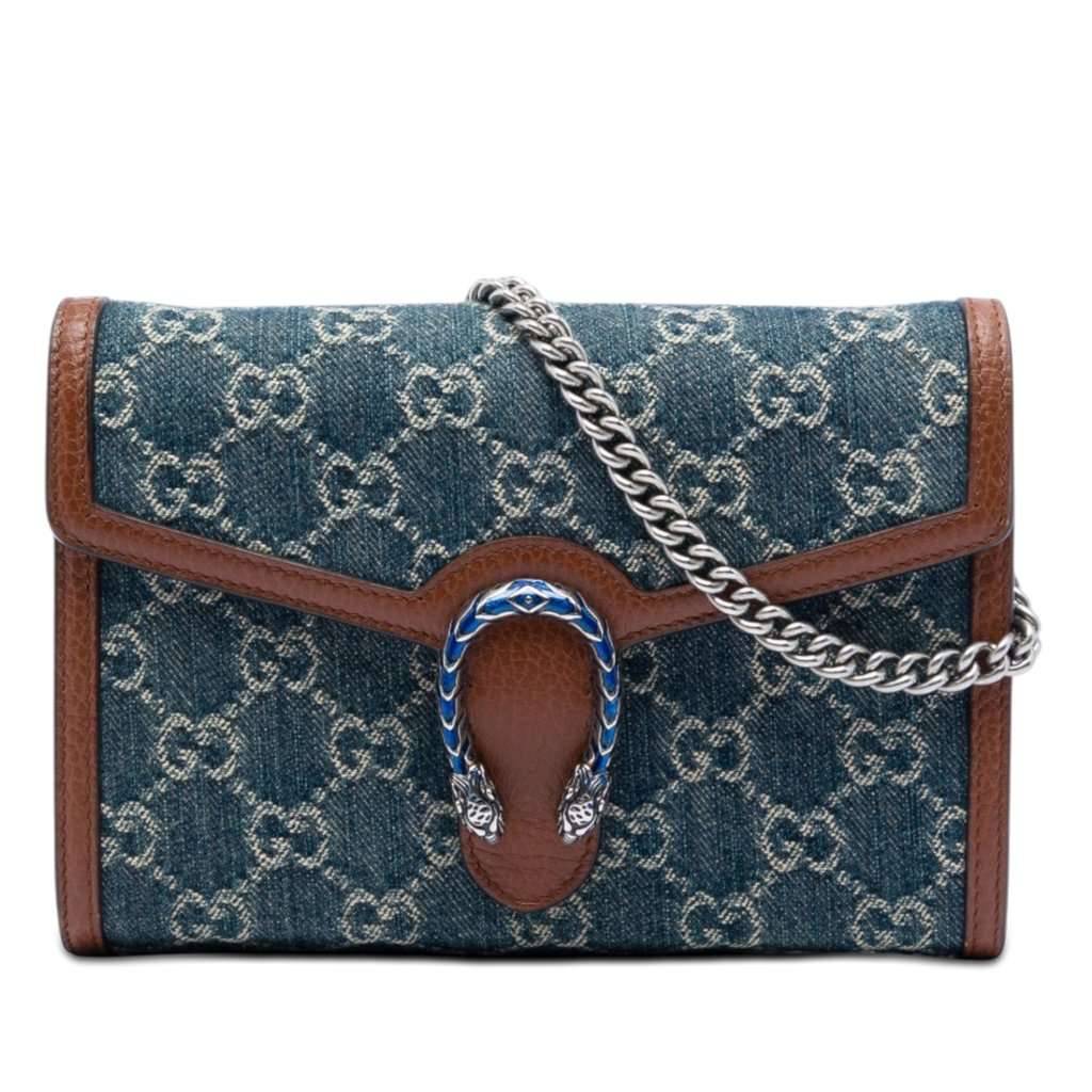 Gucci GG Denim Dionysus Wallet on Chain Blue Very good condition - Front View