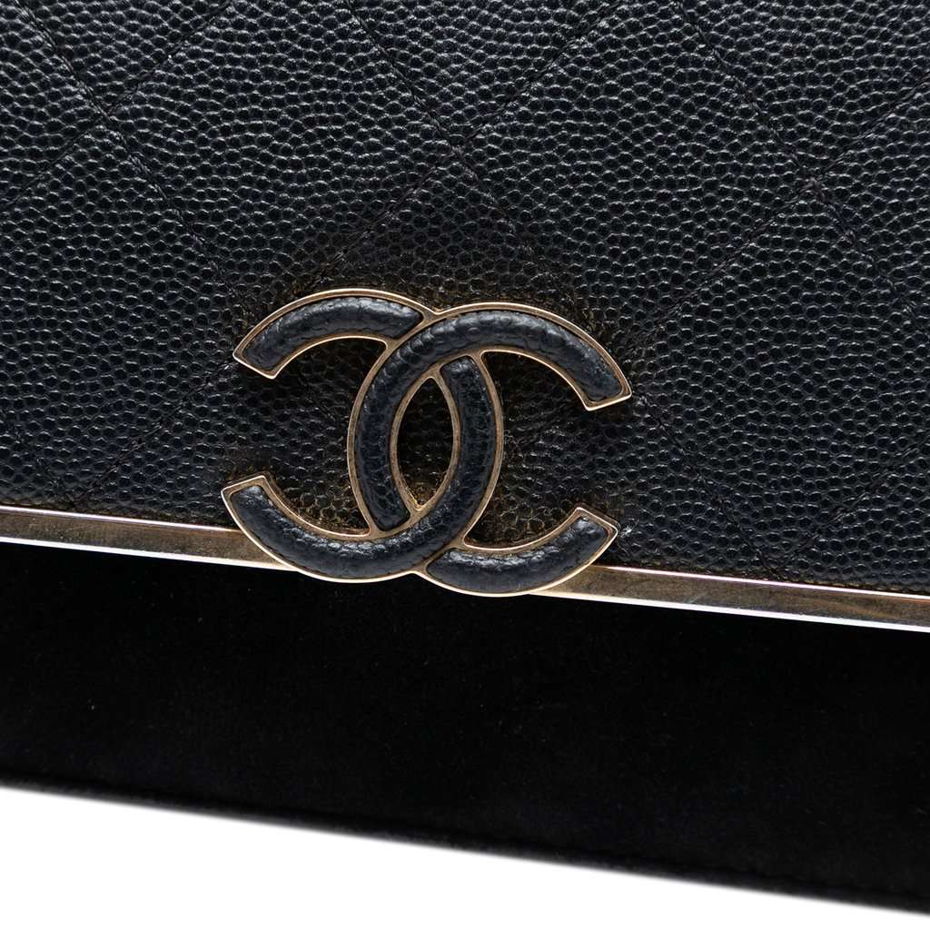 Chanel Stitched Caviar and Suede Lady Coco Wallet On Chain Black Leather Very good condition - Box View