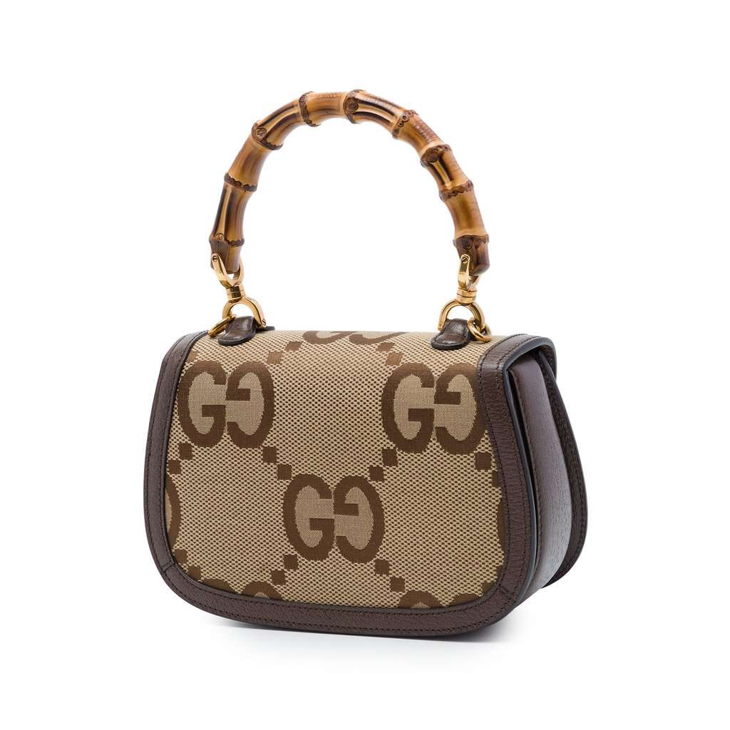 Gucci Small Jumbo GG Canvas Bamboo 1947 Top Handle Bag Beige Very good condition - Back View