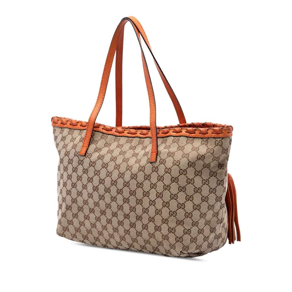 Gucci Medium GG Canvas Bamboo Tassel Tote Beige Very good condition - Back View
