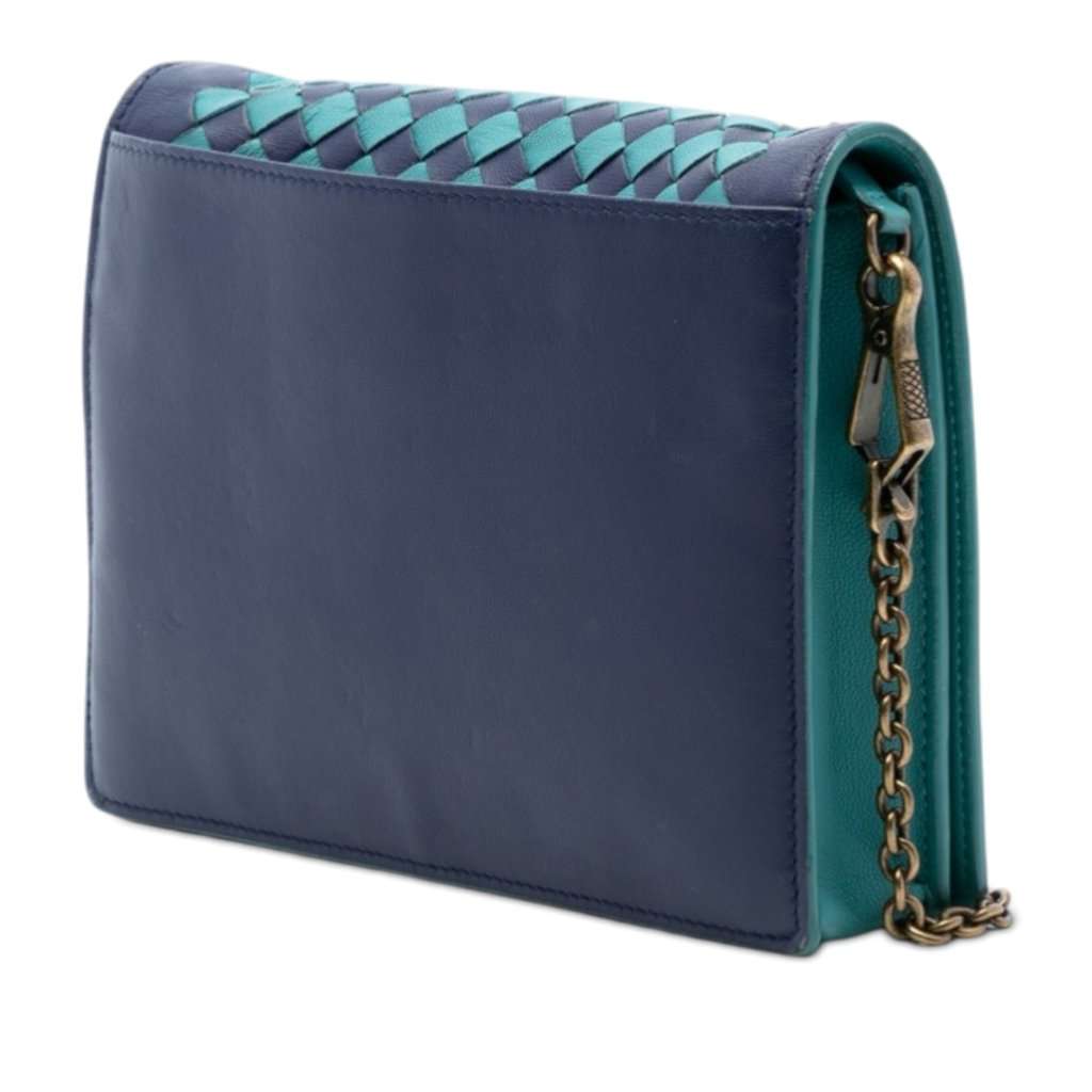 Bottega Veneta Nappa Intrecciato Wallet on Chain Blue Leather Very good condition - Back View