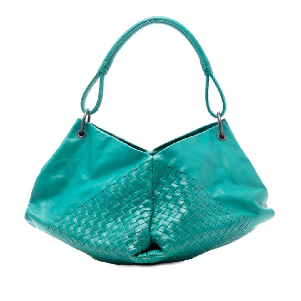 Bottega Veneta Nappa Intrecciato Aquilone Fortune Cookie Hobo Blue Leather Very good condition - Front View