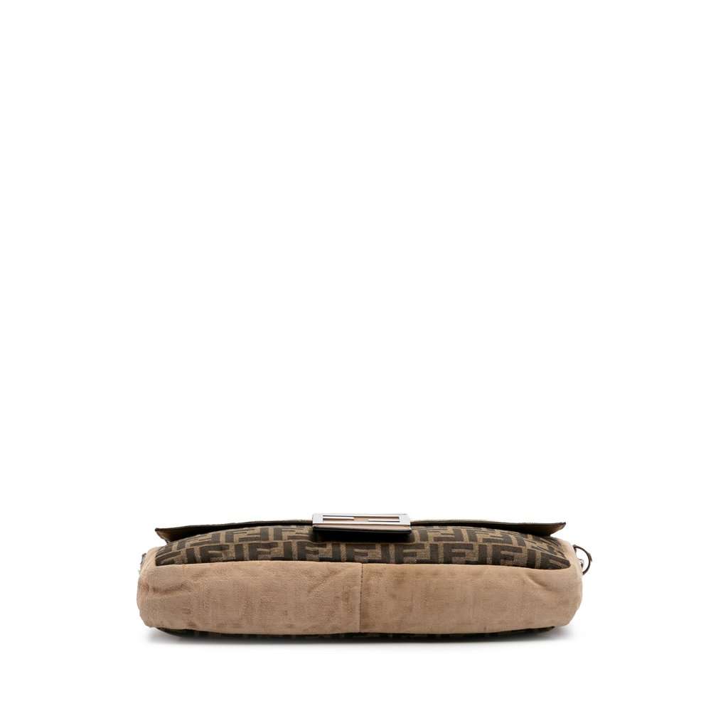 Fendi Large Zucca and Pequin Canvas Convertible Baguette Satchel Brown Very good condition - Inside View