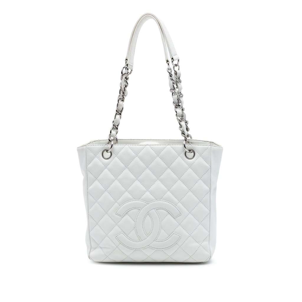 Chanel Caviar Petite Shopping Tote White Leather Very good - Front View