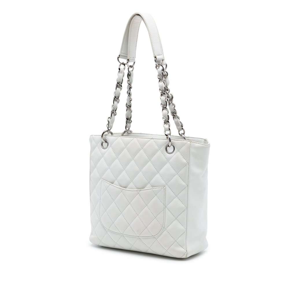 Chanel Caviar Petite Shopping Tote White Leather Very good - Back View