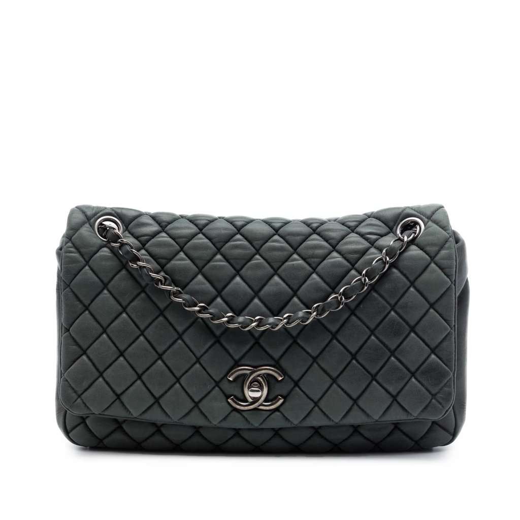 Chanel Large Quilted Iridescent Calfskin New Bubble Flap MultiColor Leather Very good condition - Front View