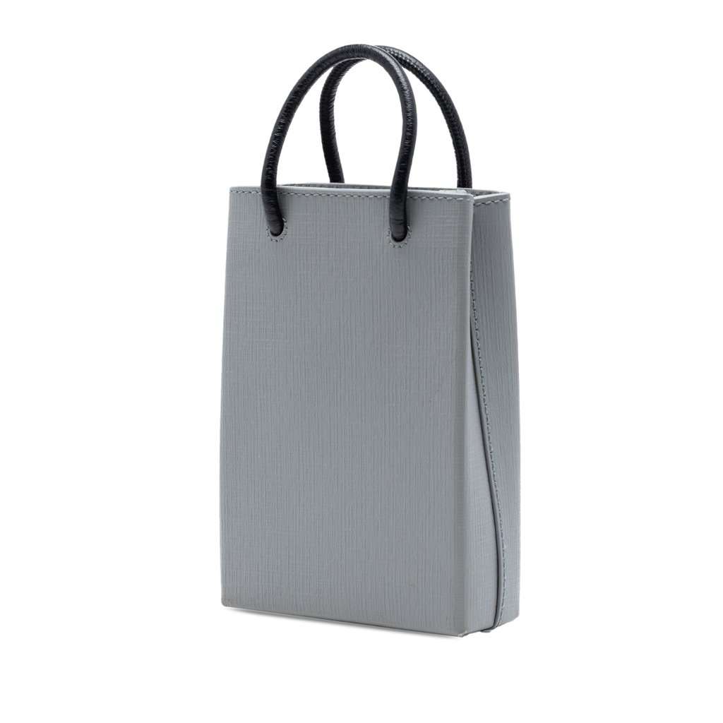 Balenciaga Mini Calfskin Logo Shopping Phone Holder Grey Leather Very good condition - Back View