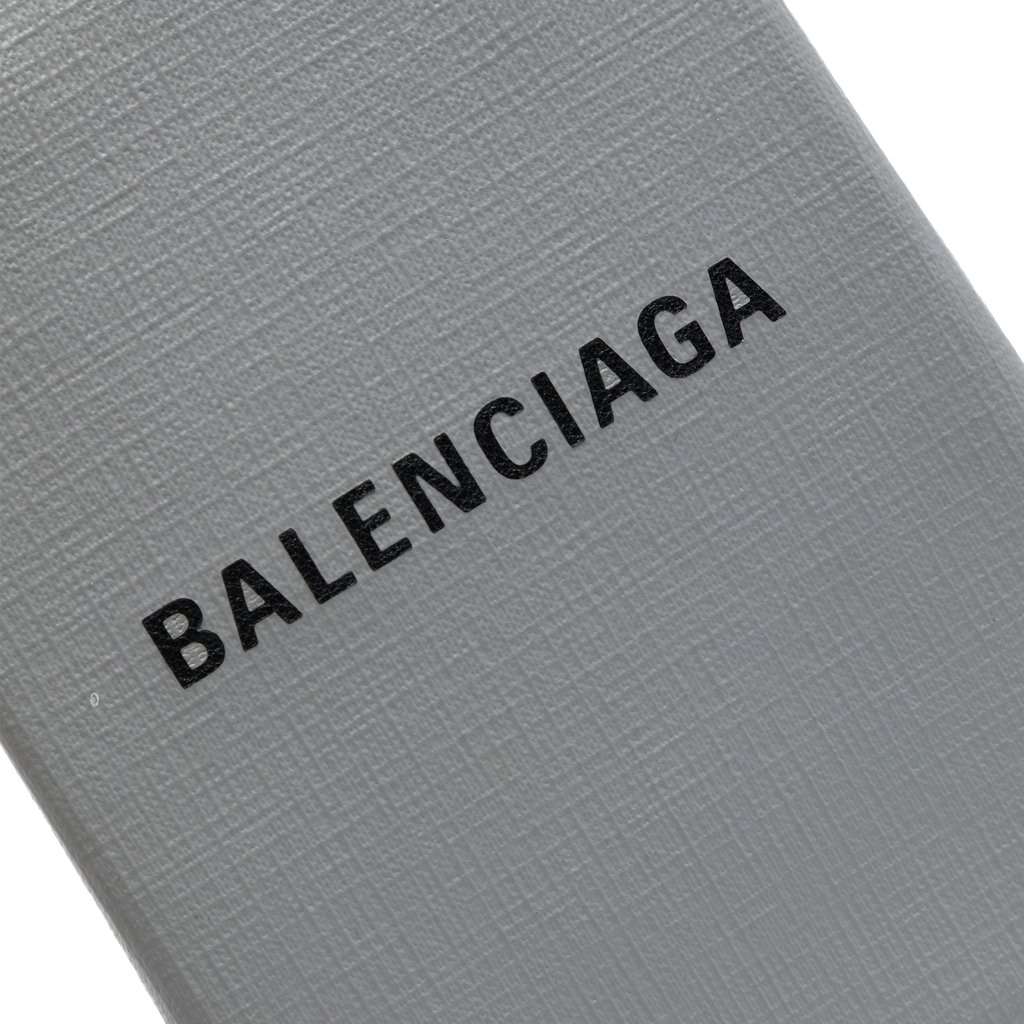 Balenciaga Mini Calfskin Logo Shopping Phone Holder Grey Leather Very good condition - Box View