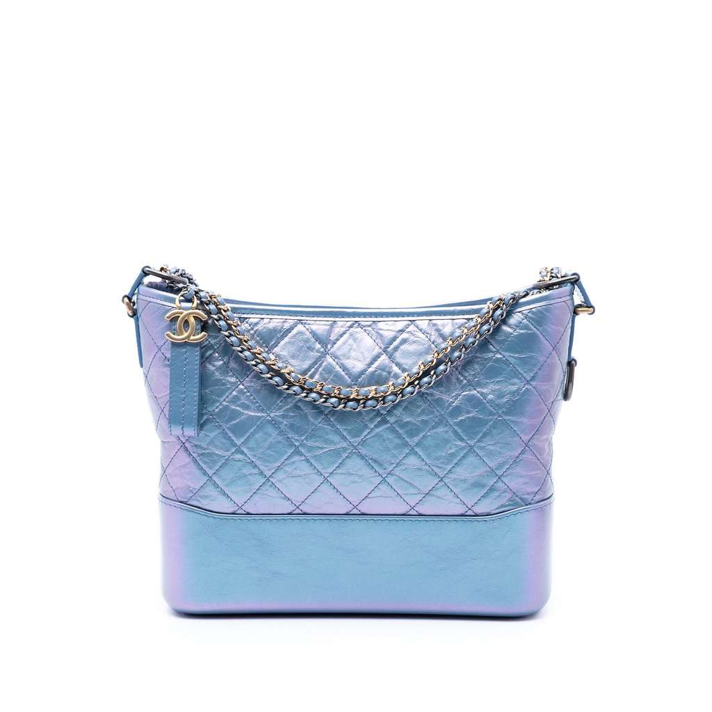 Chanel Medium Quilted Iridescent Lambskin and Calfskin Gabrielle Hobo Blue Leather Very good - Front View