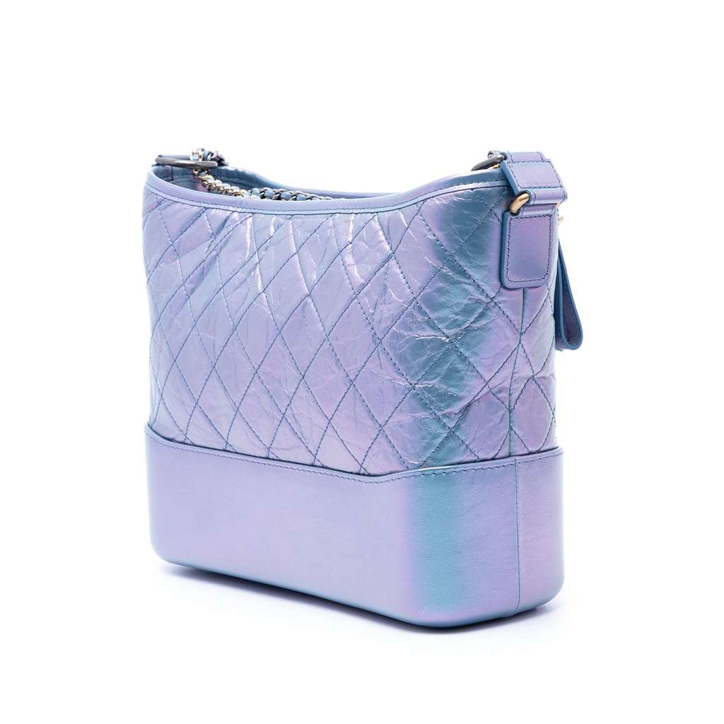 Chanel Medium Quilted Iridescent Lambskin and Calfskin Gabrielle Hobo Blue Leather Very good - Back View