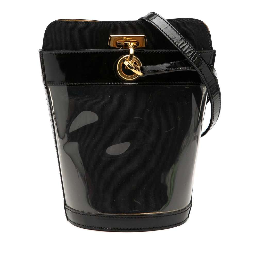 Salvatore Ferragamo Vinyl Gancini Bucket Bag White Plastic Very good condition - Front View