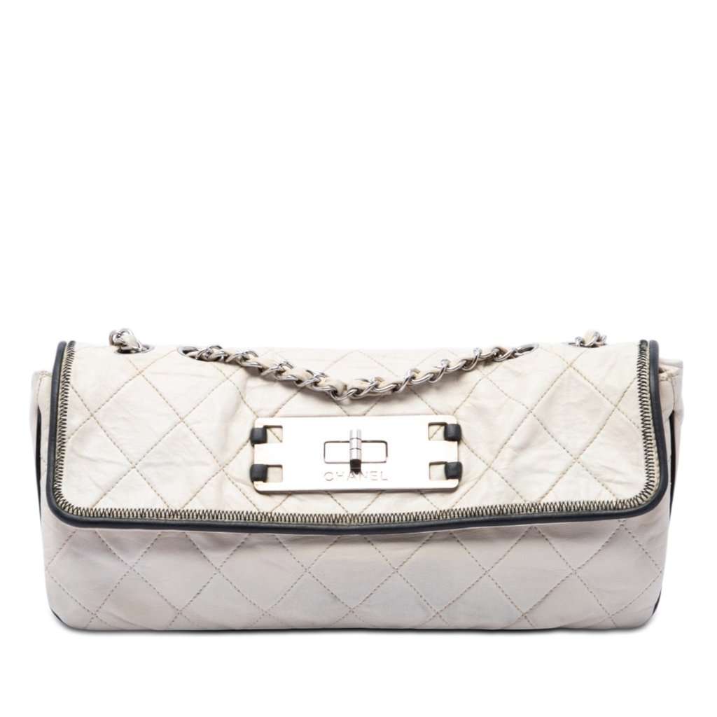 Chanel Quilted Lambskin East West Mademoiselle Flap White Leather Very good condition - Front View
