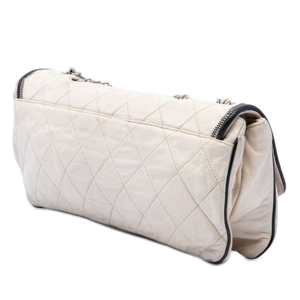 Chanel Quilted Lambskin East West Mademoiselle Flap White Leather Very good condition - Back View