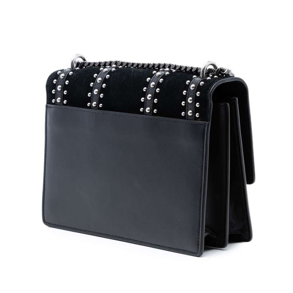Saint Laurent Medium Studded Suede and Calfskin Monogram Sunset Crossbody Black Leather Very good condition - Back View