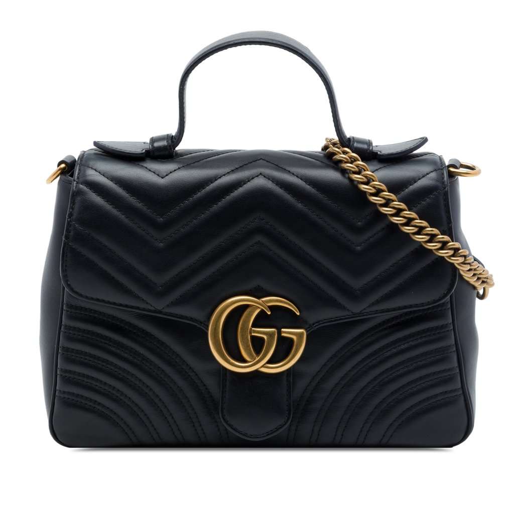 Gucci Small GG Marmont Matelasse Leather Top Handle Bag Black Leather Very good - Front View