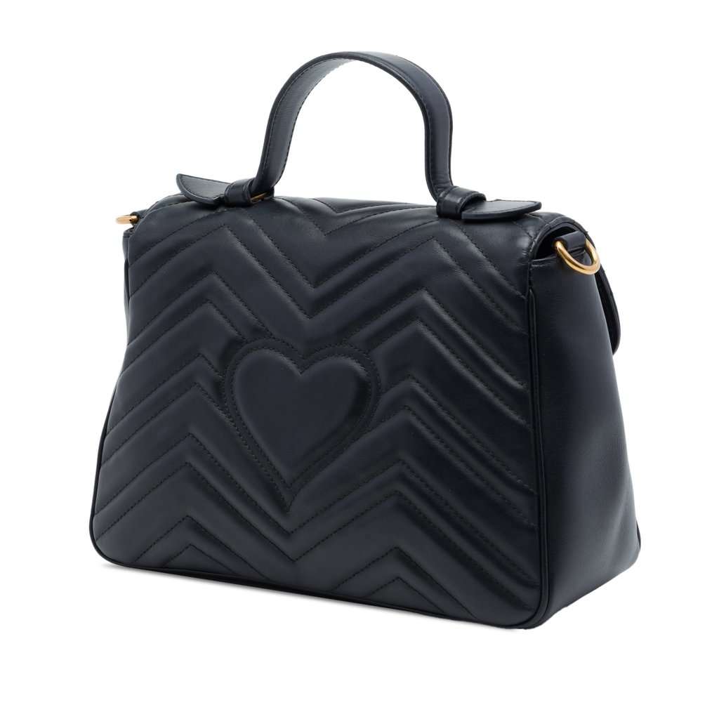 Gucci Small GG Marmont Matelasse Leather Top Handle Bag Black Leather Very good - Back View