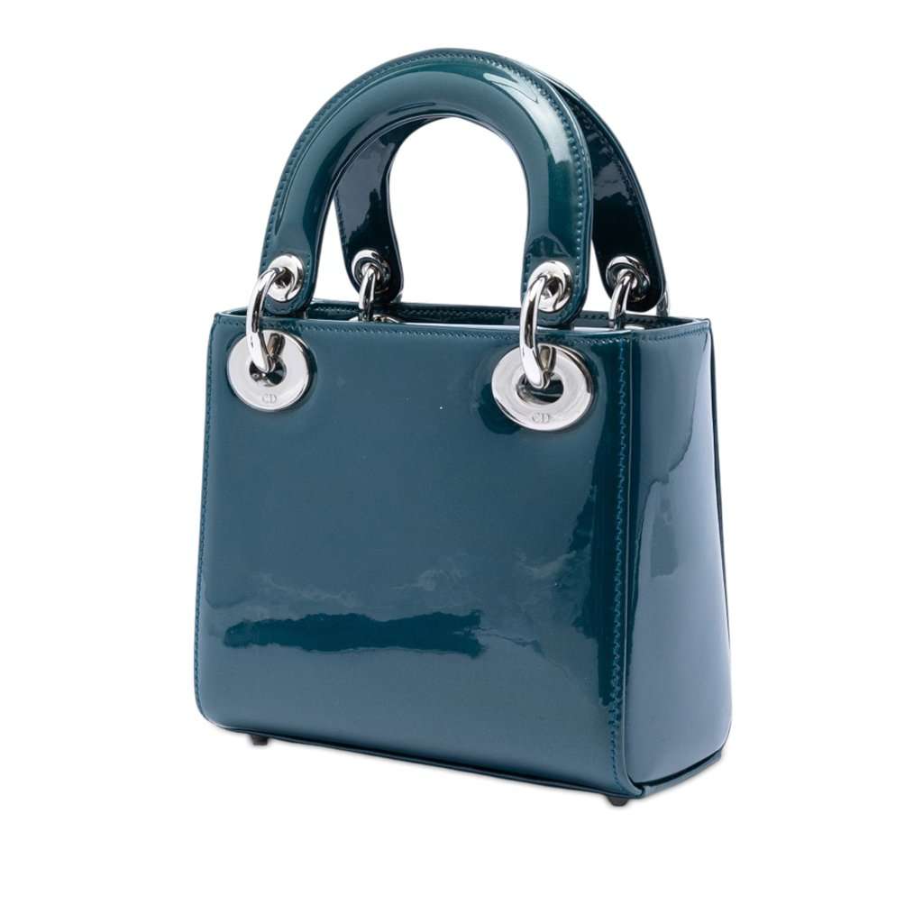 Dior Mini Patent Lady Dior Blue Leather Very good condition - Back View