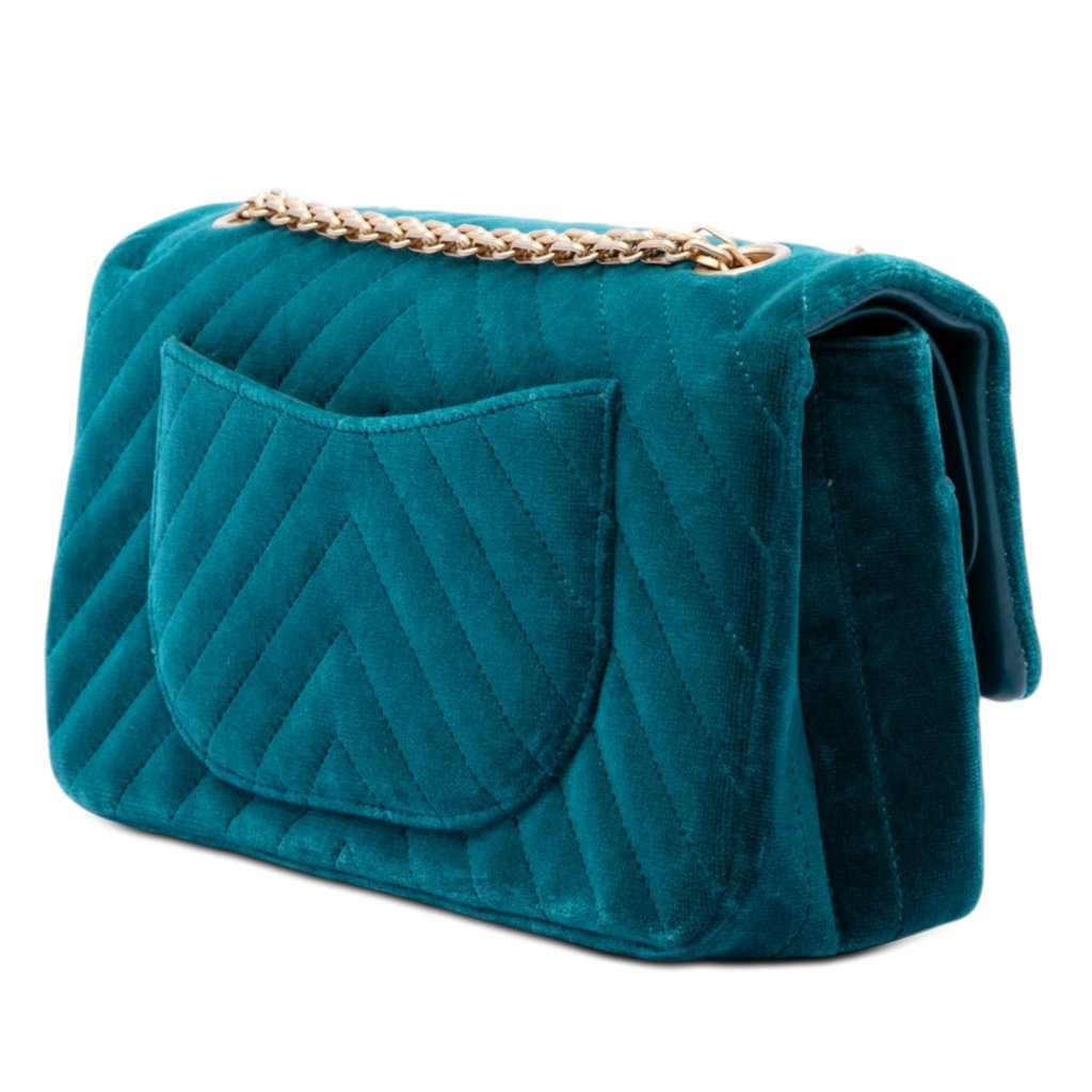 Chanel Chevron Velvet Reissue 2.55 Double Flap 225 Blue Very good condition - Back View