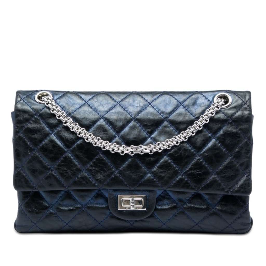 Chanel Quilted Aged Calfskin Reissue 2.55 Double Flap 226 Blue Leather Very good condition - Front View
