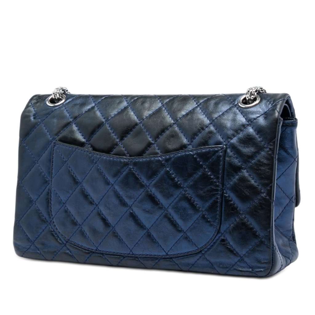 Chanel Quilted Aged Calfskin Reissue 2.55 Double Flap 226 Blue Leather Very good condition - Back View